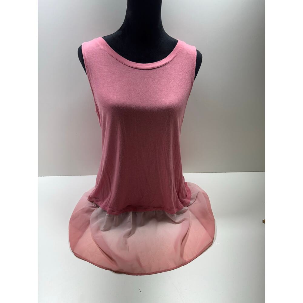 Logo Lori Goldstein Women’s Sleeveless Tunic Tank Top Dusty Pink Sz L Sheer Hem